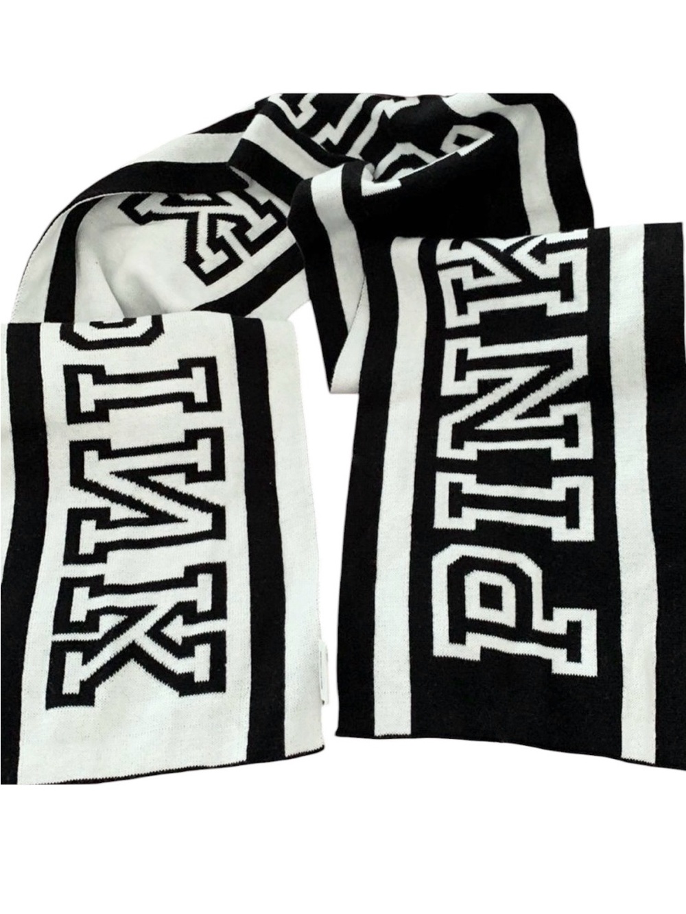 Victoria’s Secret PINK Reversible Knit Scarf Black White Logo 8x61